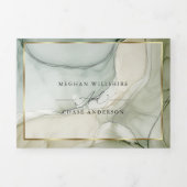 Earthy Greens and Golds Abstract Ink Tri-Fold Inv Drieluik Uitnodiging (Cover)