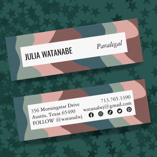 Earthy Handmade Wavy Stripes w Social Icons Mini Visitekaartje