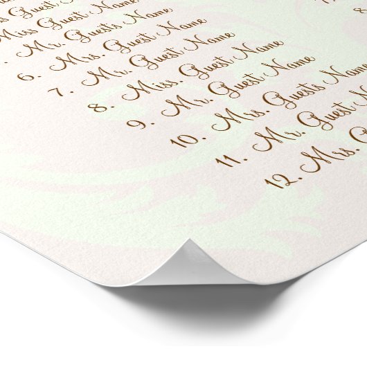 Earthy Hues Green Damask Seating Chart 10 Tables Poster (Hoek)