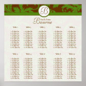 Earthy Hues Green Damask Seating Chart 10 Tables Poster (Voorkant)