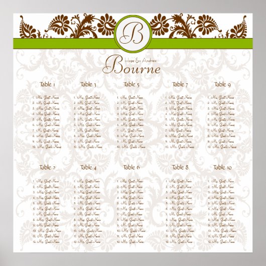 Earthy Hues Victoriaans Floral Damask Seating Char Poster (Voorkant)