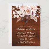 Earthy Ivory Floral QR Code Terracotta Wedding Kaart (Voorkant)