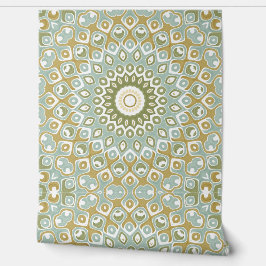 Earthy Mandala in Green, Gold, and Soft Blue Behang