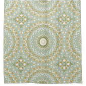 Earthy Mandala in Green, Gold, and Soft Blue Douchegordijn (Voorkant)