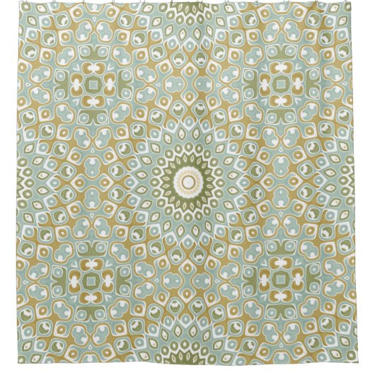 Earthy Mandala in Green, Gold, and Soft Blue Douchegordijn (Voorkant)