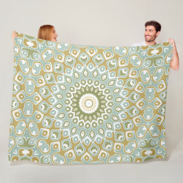 Earthy Mandala in Green, Gold, and Soft Blue Fleece Deken