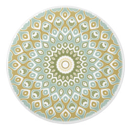 Earthy Mandala in Green, Gold, and Soft Blue Keramische Knop