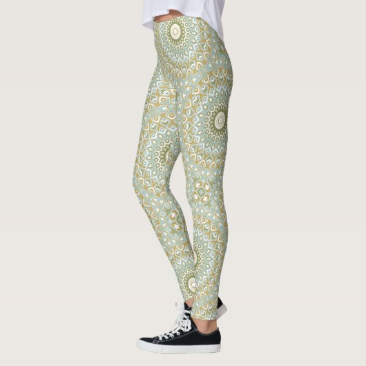 Earthy Mandala in Green, Gold, and Soft Blue Leggings (Links)