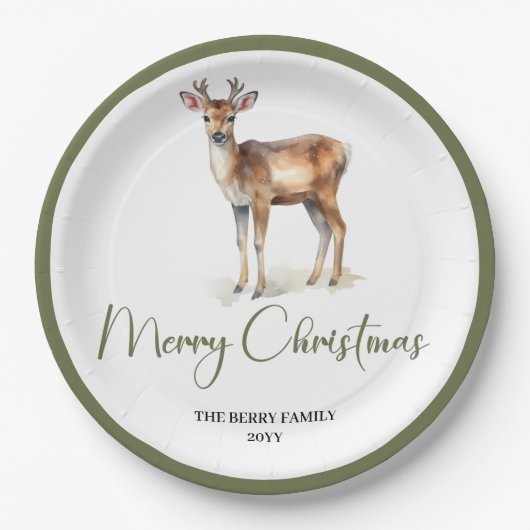 Earthy Minimal Christmas Script Personalized Plate Papieren Bordje (Voorkant)