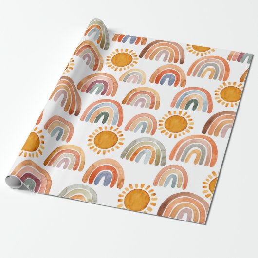 Earthy Modern Boho Rainbow en Sun Cadeaupapier (Uitgerold)