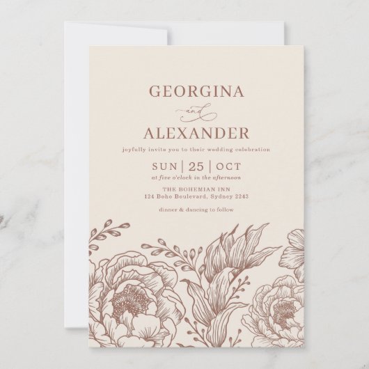 Earthy Modern  Botanische Terracotta Wedding Kaart (Voorkant)