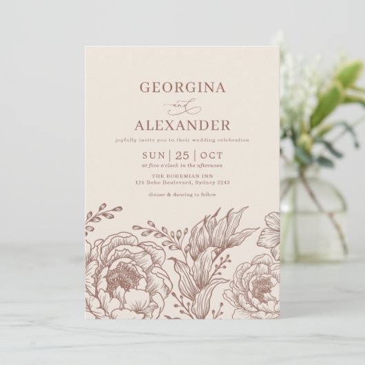 Earthy Modern  Botanische Terracotta Wedding Kaart (Staand voorkant)