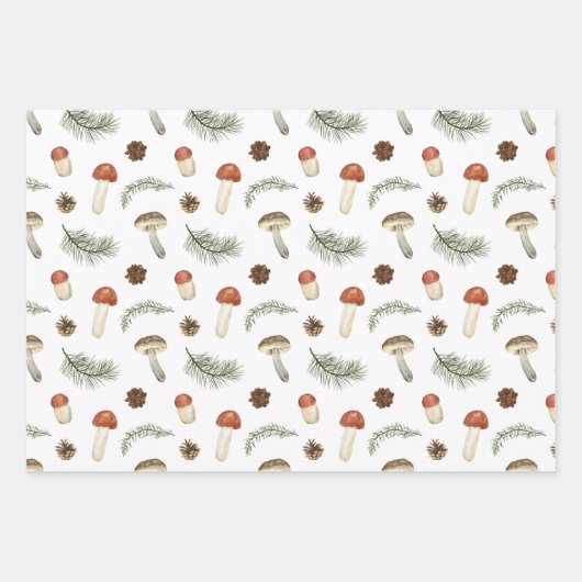 Earthy Mushrooms Pine Tree Branch Pinecones Gift Inpakpapier Vel (Voorkant 3)