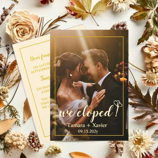 Earthy Mustard We Eloped Wedding Announcement Kaar Aankondiging