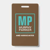 Earthy Natural Brown Turquoise Monogram Logo Foto Badge (Achterkant)