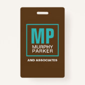 Earthy Natural Brown Turquoise Monogram Logo Foto Badge (Achterkant)