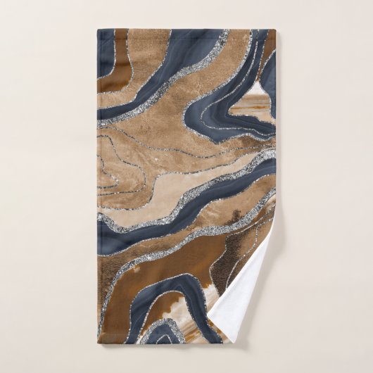 Earthy Navy Blue Marble Agate Silver Glitter 1 Bad Handdoek (Handdoek)