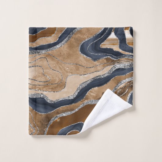Earthy Navy Blue Marble Agate Silver Glitter 1 Bad Handdoek (Wasdoekje)