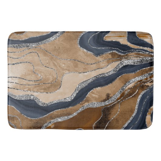 Earthy Navy Blue Marble Agate Silver Glitter 1 Badmat (Voorkant)