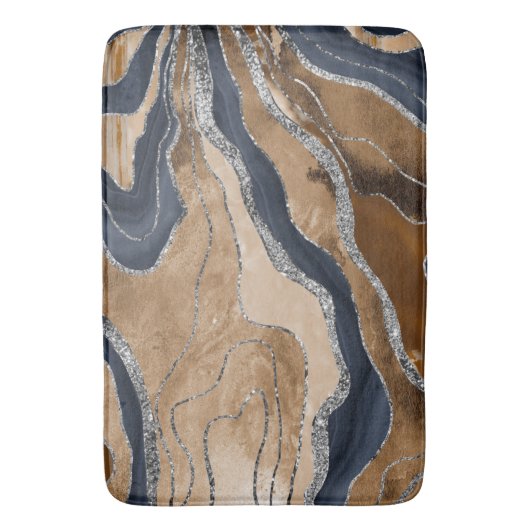 Earthy Navy Blue Marble Agate Silver Glitter 1 Badmat (Voorkant Verticaal)