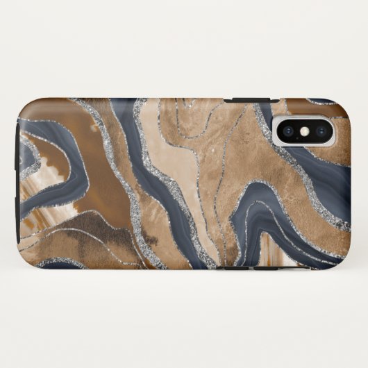 Earthy Navy Blue Marble Agate Silver Glitter 1 Case-Mate iPhone Case (Achterkant (horizontaal))