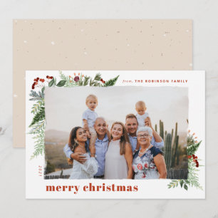 Earthy Neutral Brush Effect Boho Kerstmis Feestdagenkaart
