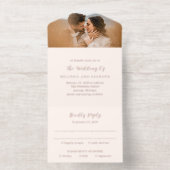 Earthy Neutral Photo Modern Wedding All In One Uitnodiging (Binnenkant)