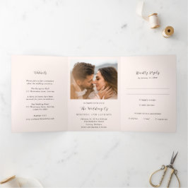 Earthy Neutral Photo Modern Wedding Drieluik Uitnodiging
