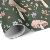 Earthy Olive Green Fungi Seamless Pattern Cadeaupapier (Rol Hoek)