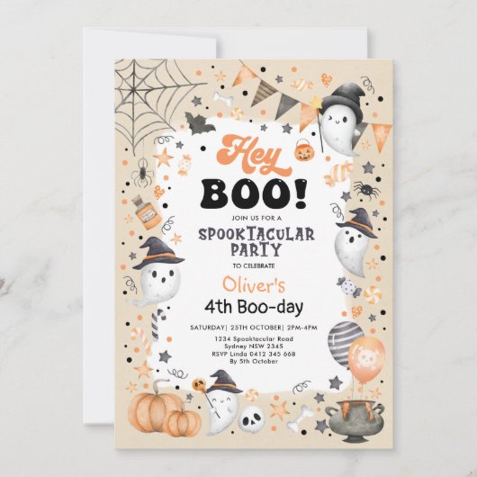 Earthy Oranje Black Halloween Ghost Boy Birthday Kaart (Voorkant)