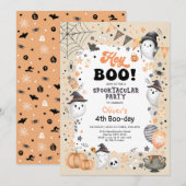 Earthy Oranje Black Halloween Ghost Boy Birthday Kaart (Voorkant / Achterkant)