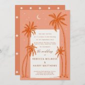 Earthy Palm Trees oranje boho bruiloft-uitnodiging Kaart (Voorkant / Achterkant)