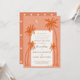 Earthy Palm Trees oranje boho bruiloft-uitnodiging Kaart