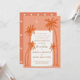 Earthy Palm Trees oranje boho bruiloft-uitnodiging Kaart