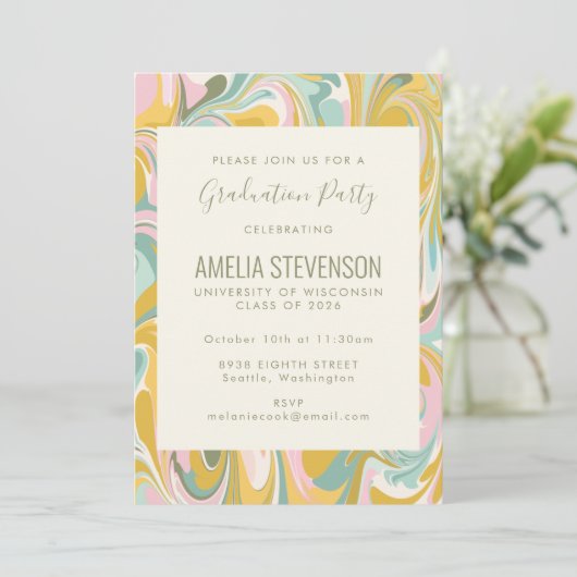Earthy Pastel Abstract Marble Graduation Party Kaart (Staand voorkant)