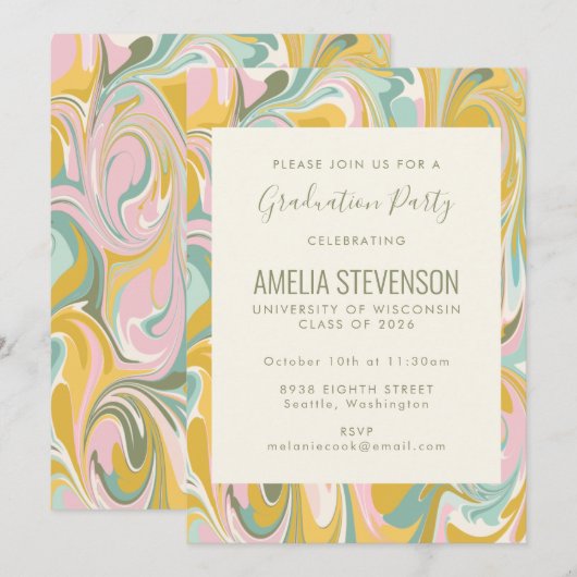 Earthy Pastel Abstract Marble Graduation Party Kaart (Voorkant / Achterkant)