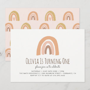 Earthy Pastel Rainbow 1st Birthday Uitnodiging
