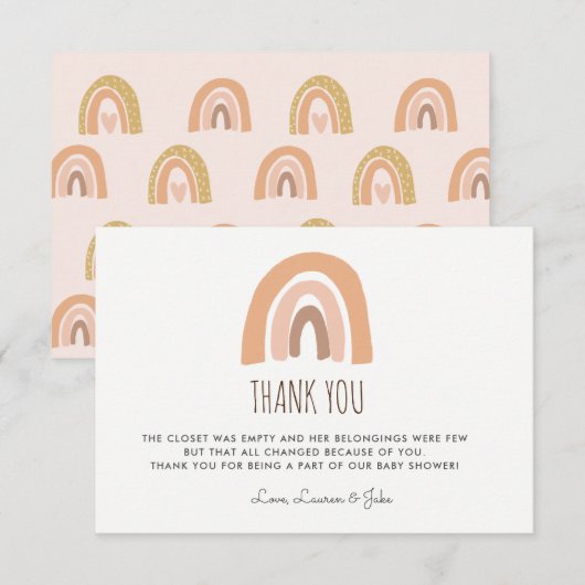 Earthy Pastel Rainbow Baby shower Dank u kaarten (Voorkant / Achterkant)