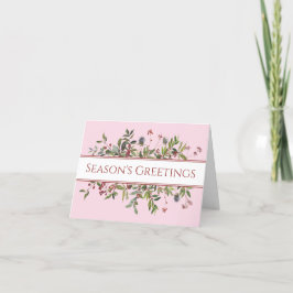 Earthy Pink en Green Waterverf Berries Kerstmis Feestdagen Kaart