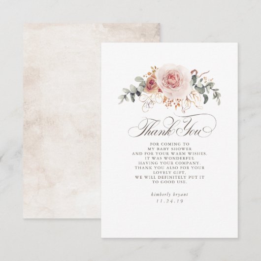 Earthy Pink Floral Baby shower Hartelijk dank Bedankkaart (Voorkant / Achterkant)