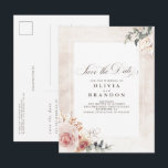 Earthy Pink Floral Elegant Save the Date Aankondigingskaart<br><div class="desc">Aardshades botanische waterverf bloemen redden de datum briefkaart</div>