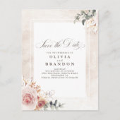 Earthy Pink Floral Elegant Save the Date Aankondigingskaart (Voorkant)