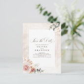 Earthy Pink Floral Elegant Save the Date Aankondigingskaart (Staand voorkant)