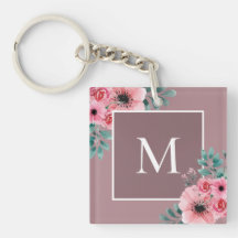 Earthy Pink | Floral Photo Monogram Key Ring
