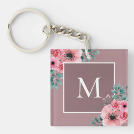 Earthy Pink | Floral Photo Monogram Key Ring Sleutelhanger