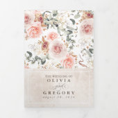 Earthy Pink Flowers Elegant Boho Wedding Drieluik Uitnodiging (Cover)