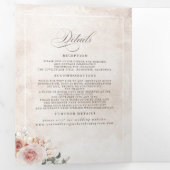 Earthy Pink Flowers Elegant Boho Wedding Drieluik Uitnodiging (Binnenzijde eerst)