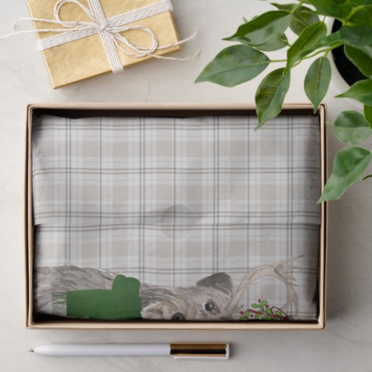 Earthy Plaid en Irish Wolfhound Hondenkerst Tissuepapier (Geschenk)