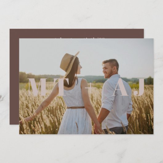 Earthy Plum Save the Date Monogram Overlay Photo (Voorkant / Achterkant)