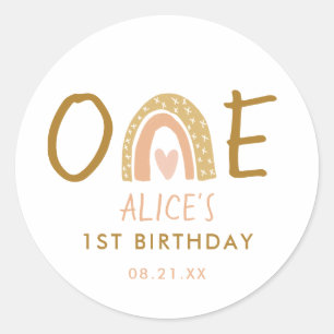 Earthy Rainbow 1st Birthday Girl Ronde Sticker